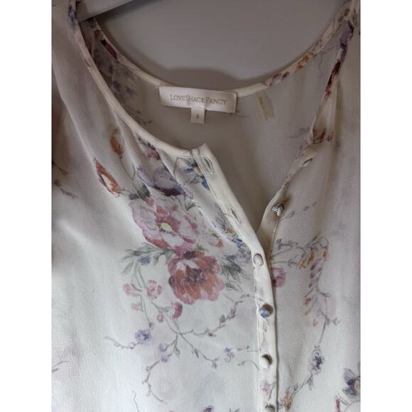 LoveShackFancy Floral Blouse and Skirt Set in Cream and Pink - Picture 12 of 13